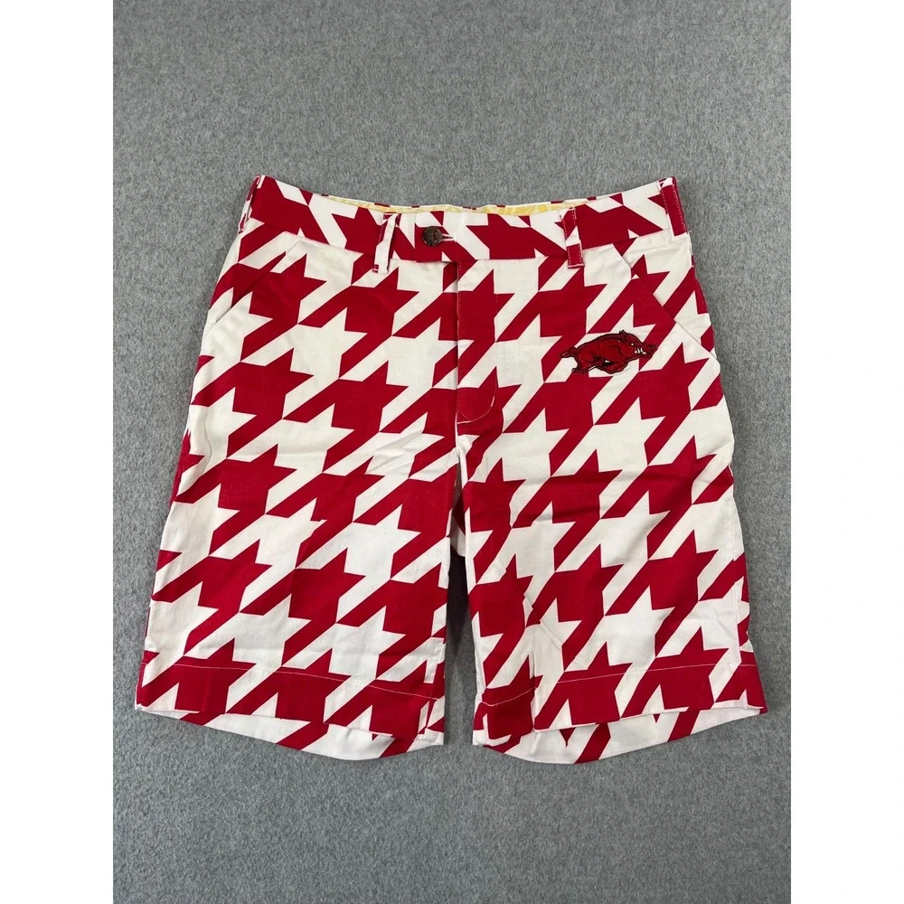 University Of Arkansas Loudmouth Golf Shorts Mens 30 Red Houndstooth Razorback